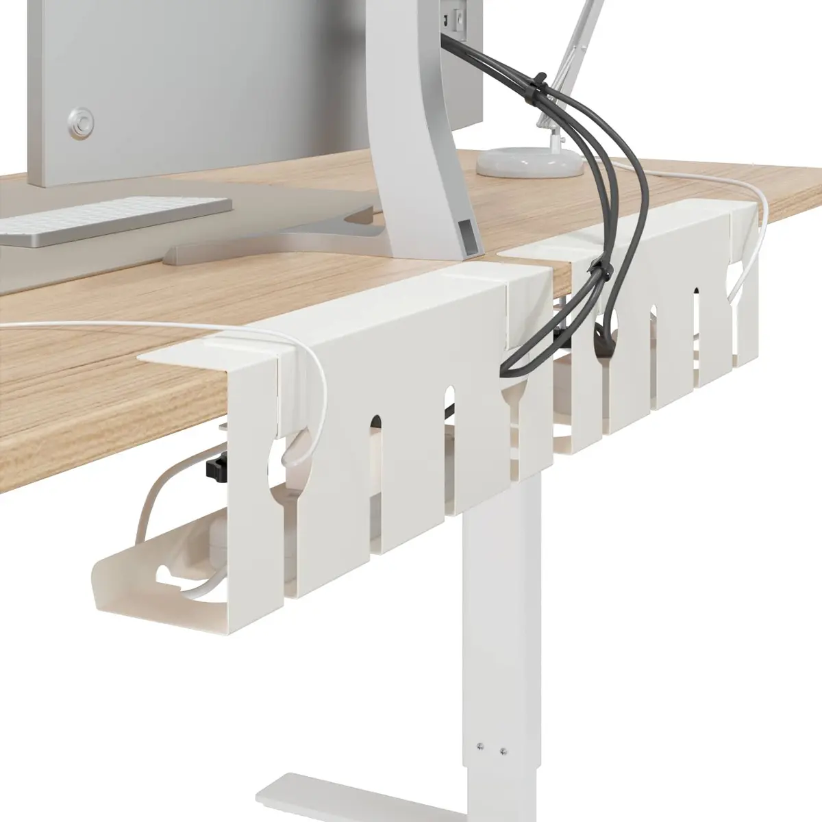 Under Desk Cable Management Tray Organiser 2 pcs White Cold-rolled Steel