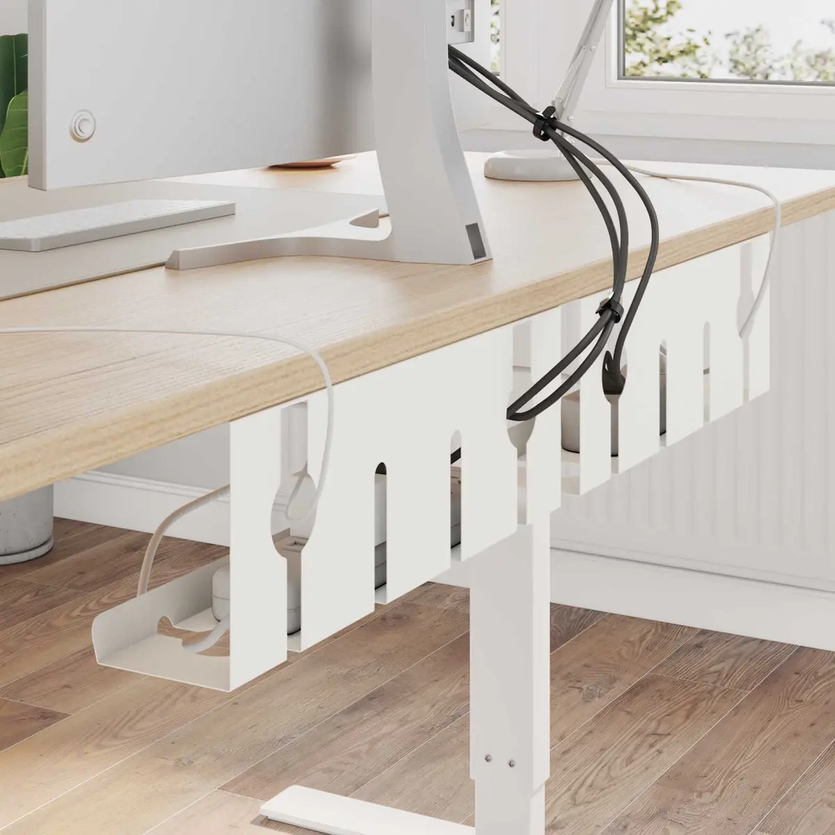 Under Desk Cable Management Tray Organiser 2 pcs White Cold-rolled Steel