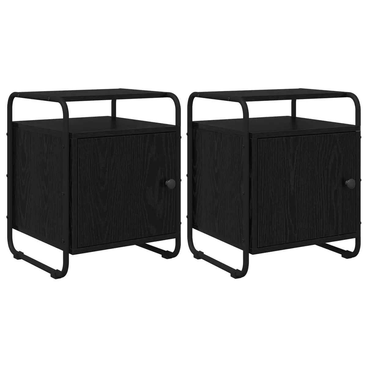 Bedside Cabinet 2 pcs Black Engineered Wood Storage Bedroom Nightstand Table