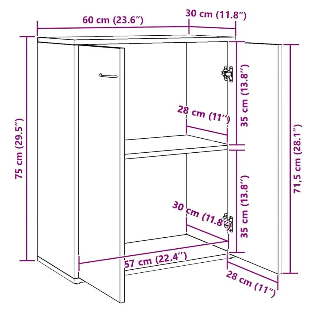 Sideboard White 60x30x75 cm Buffet Cabinet Storage Unit Low Board Side Cabinet