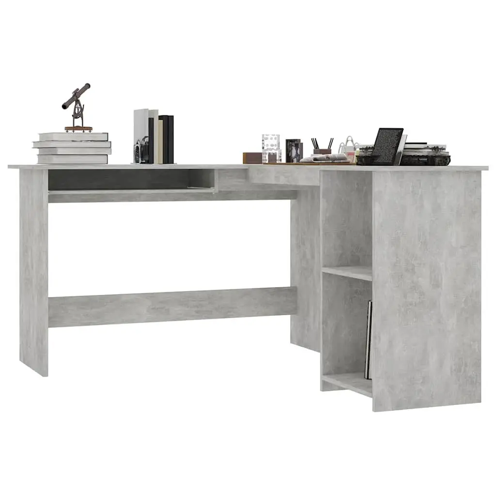 Grey L-Shaped Corner Desk with Open Shelves