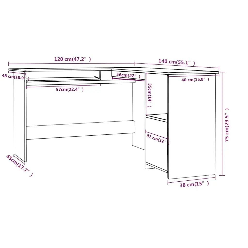 Grey L-Shaped Corner Desk with Open Shelves