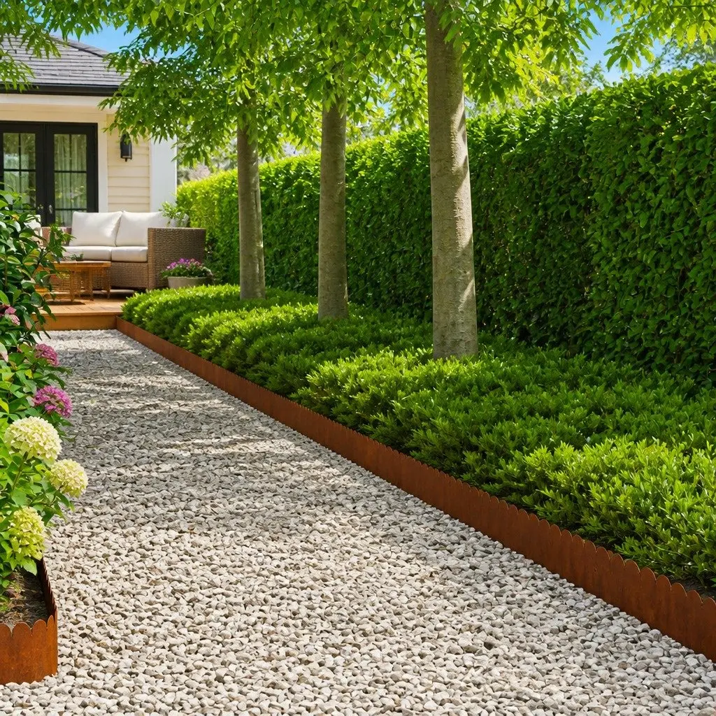 Steel Lawn Edge Edging 10 Piece 103x20cm Brown Garden Border Sharp and Round Top