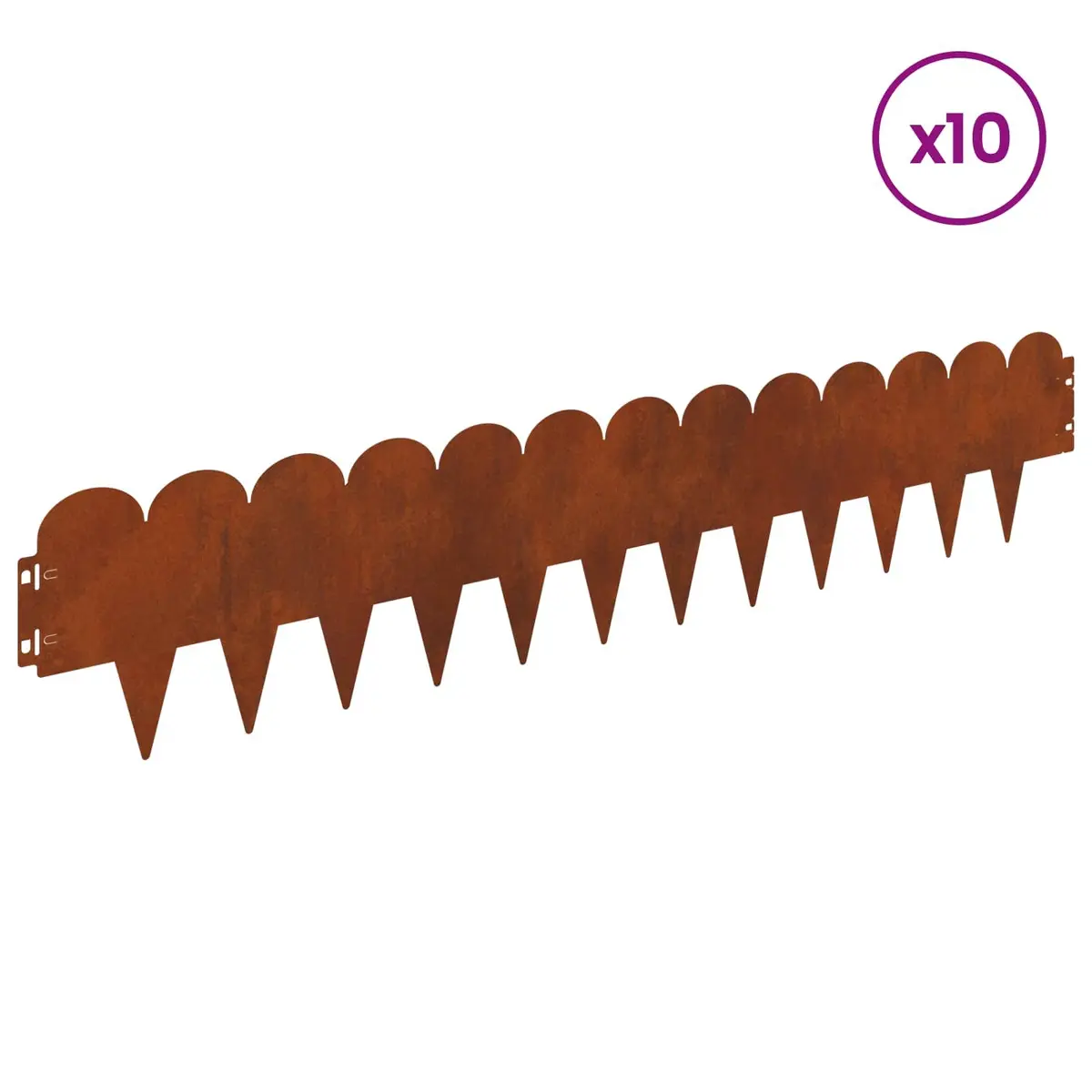 Steel Lawn Edge Edging 10 Piece 103x20cm Brown Garden Border Sharp and Round Top