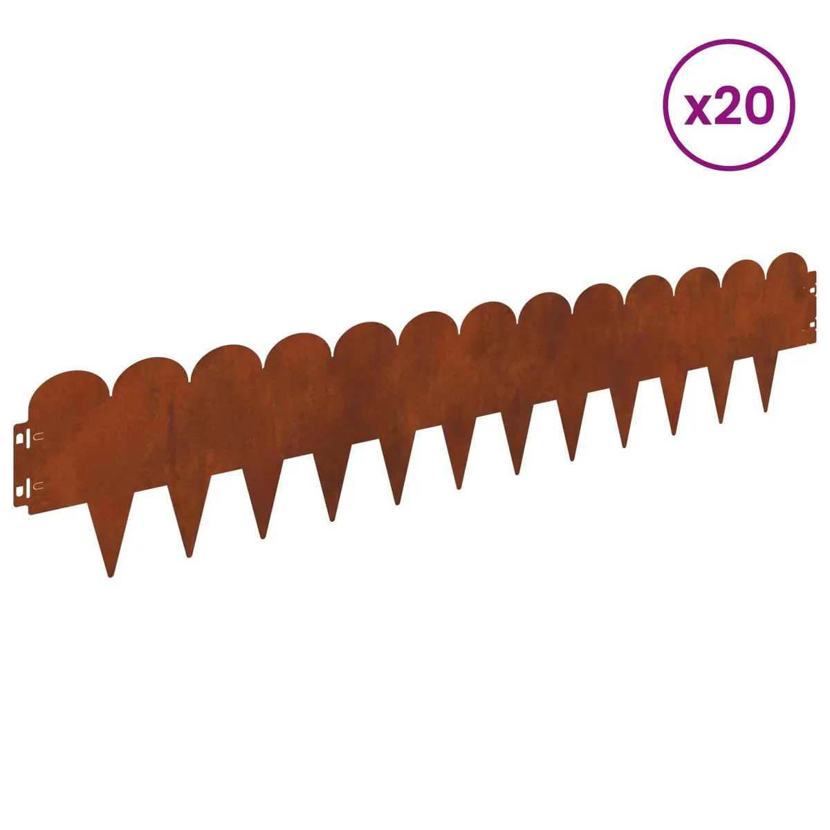 Steel Lawn Edging 20 Piece 103x20cm Brown Rusty Sharp Round Top