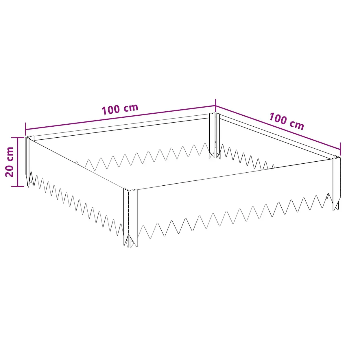 Garden Lawn Edging Border Steel Strip Landscape Barrier 100x100x20cm Black