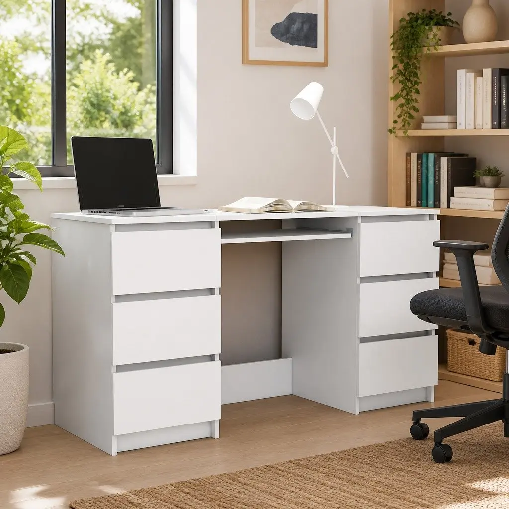 Writing Desk Office Workstation Computer Table 140cm White