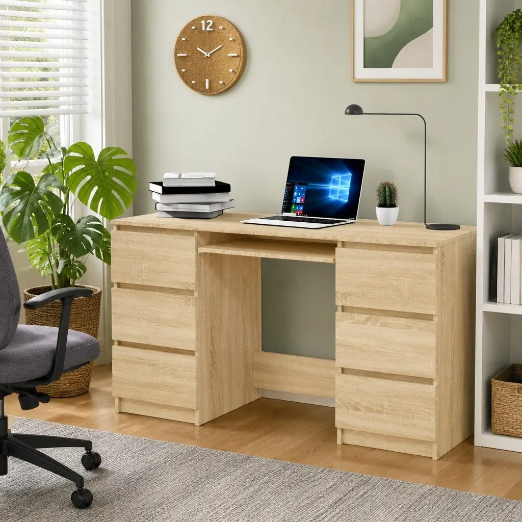 Writing Desk Study Table 140 x 50 x 77 cm Brown Engineered Wood