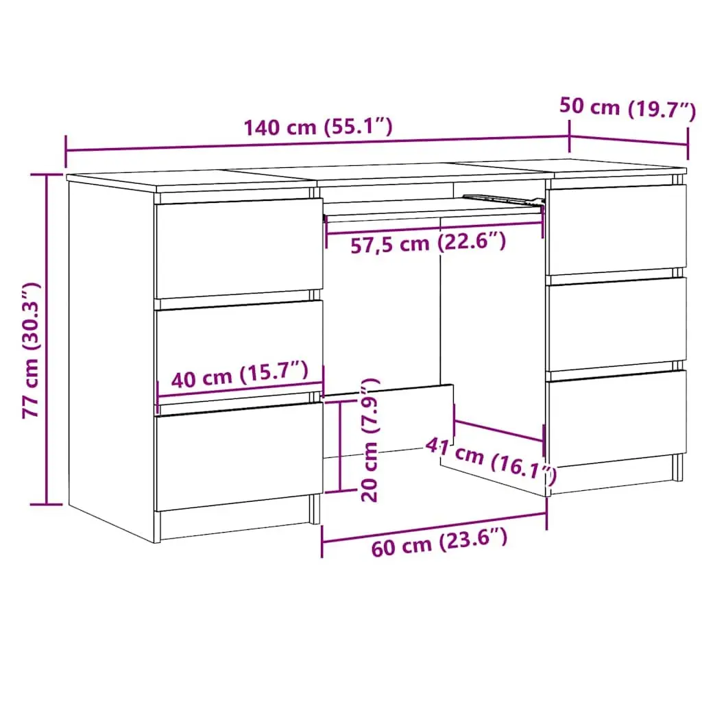 Writing Desk Study Table 140 x 50 x 77 cm Brown Engineered Wood