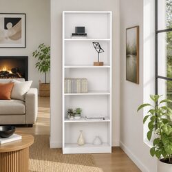 Reliable 5-Tier Book Cabinet in White for Storage