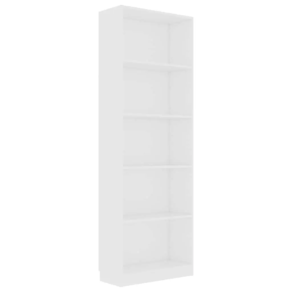 5-Tier Book Cabinet Storage Display Shelf White Engineered Wood 60W x 24D x 175H cm