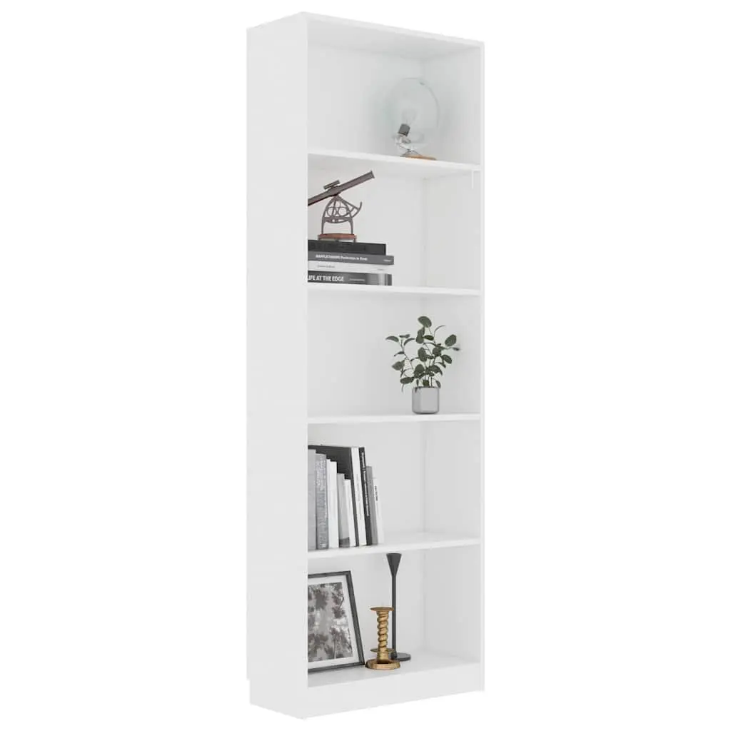 5-Tier Book Cabinet Storage Display Shelf White Engineered Wood 60W x 24D x 175H cm