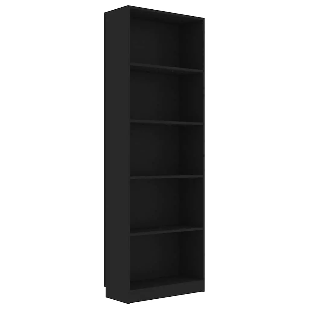 5-Tier Book Cabinet Black Engineered Wood Tall Shelving Unit Storage Display