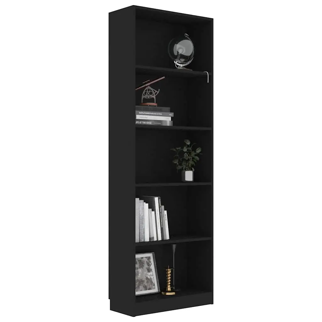 5-Tier Book Cabinet Black Engineered Wood Tall Shelving Unit Storage Display