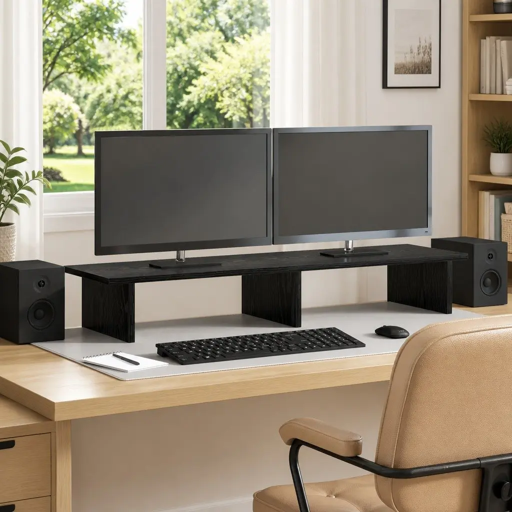 Monitor Stand Black Engineered Wood Ergonomic 100 x 27 x 15 cm Modern Minimalist Office