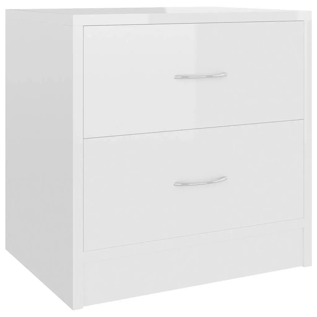 Bedside Cabinet Nightstand Storage Chest 2 Drawer High Gloss White 40cm