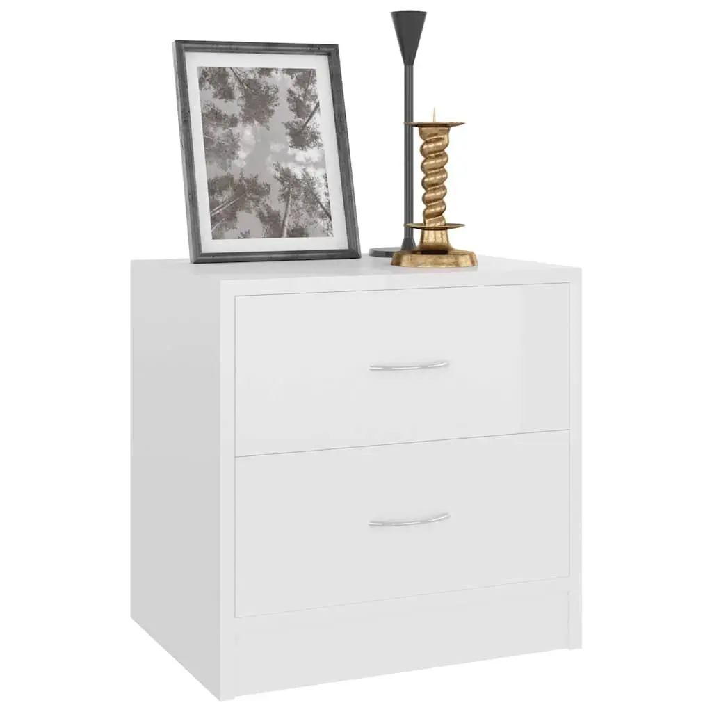 Bedside Cabinet Nightstand Storage Chest 2 Drawer High Gloss White 40cm