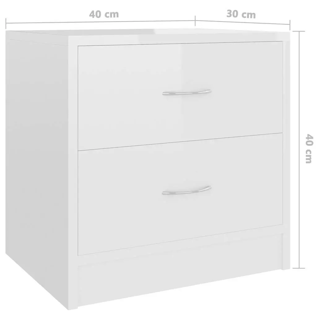Bedside Cabinet Nightstand Storage Chest 2 Drawer High Gloss White 40cm