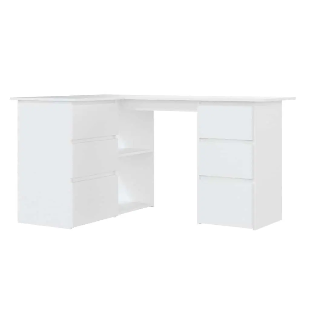 Corner Desk White Office Workstation Study Table Engineered Wood 145cm x 100cm x 76cm