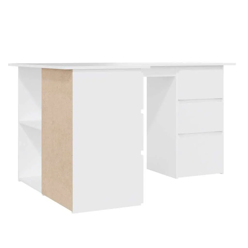 Corner Desk White Office Workstation Study Table Engineered Wood 145cm x 100cm x 76cm