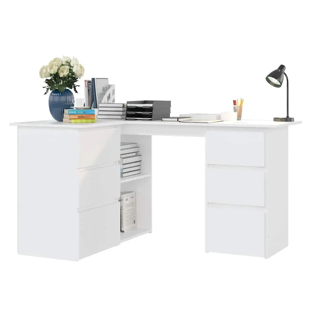 Corner Desk White Office Workstation Study Table Engineered Wood 145cm x 100cm x 76cm