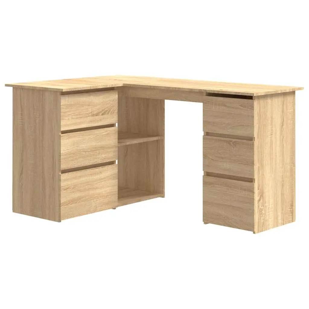 Corner Desk Brown Engineered Wood Office Workstation 145 x 100 x 76 cm with Storage Shelves and Drawers