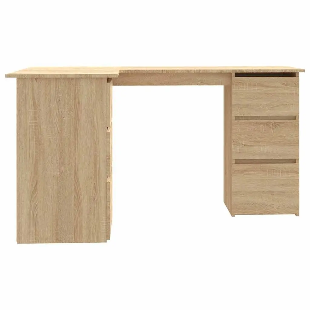 Corner Desk Brown Engineered Wood Office Workstation 145 x 100 x 76 cm with Storage Shelves and Drawers