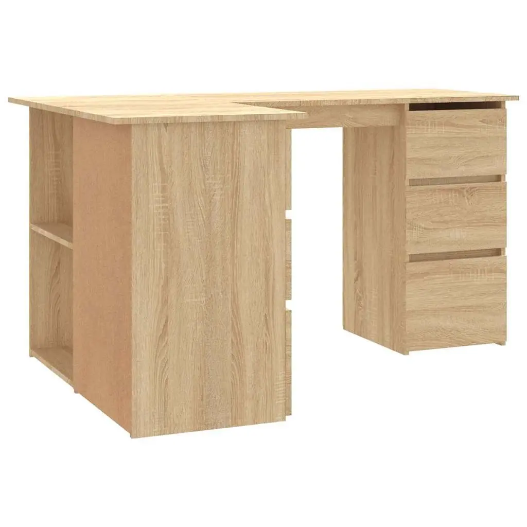 Corner Desk Brown Engineered Wood Office Workstation 145 x 100 x 76 cm with Storage Shelves and Drawers