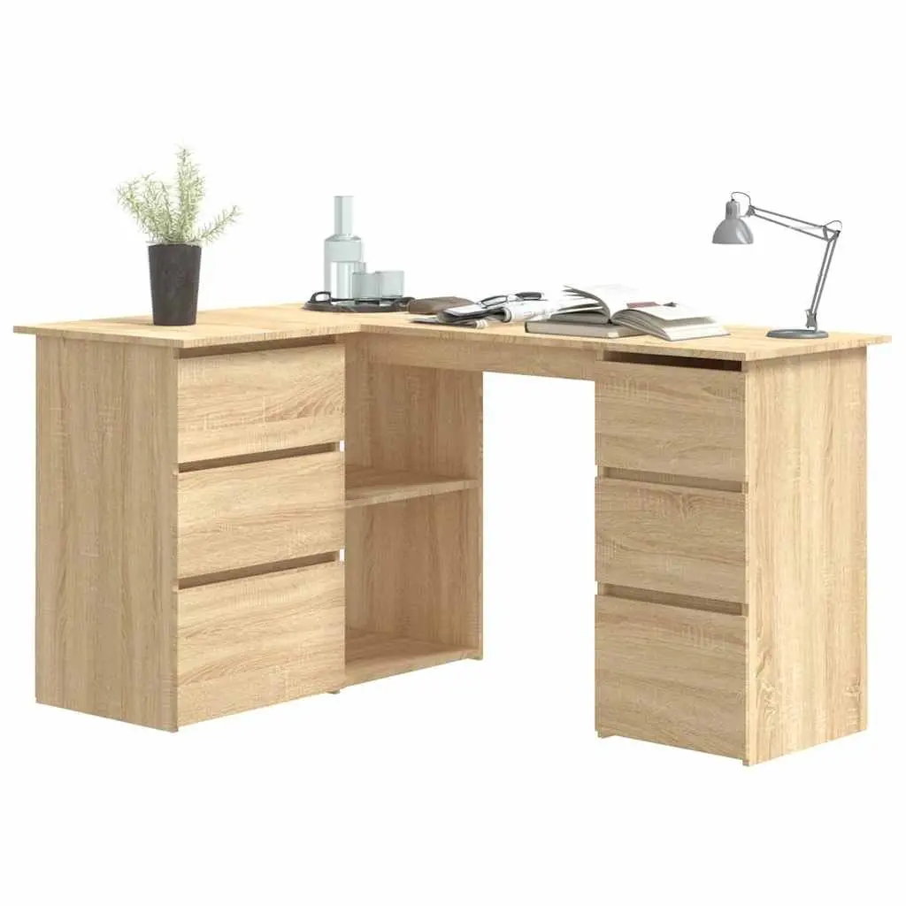 Corner Desk Brown Engineered Wood Office Workstation 145 x 100 x 76 cm with Storage Shelves and Drawers