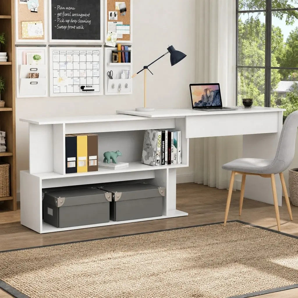 Corner Desk White Rotating Workstation Engineered Wood 200 x 50 x 76 cm