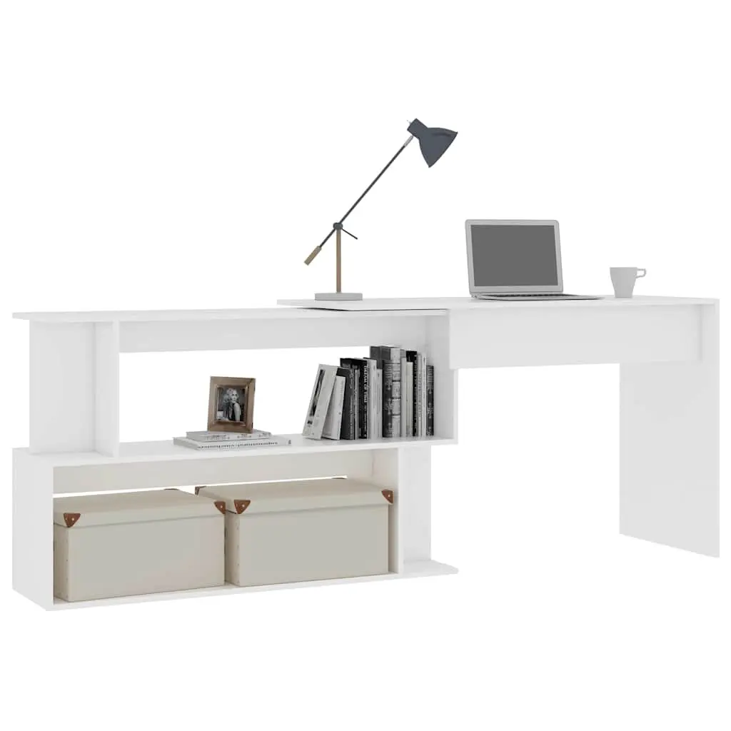 Corner Desk White Rotating Workstation Engineered Wood 200 x 50 x 76 cm