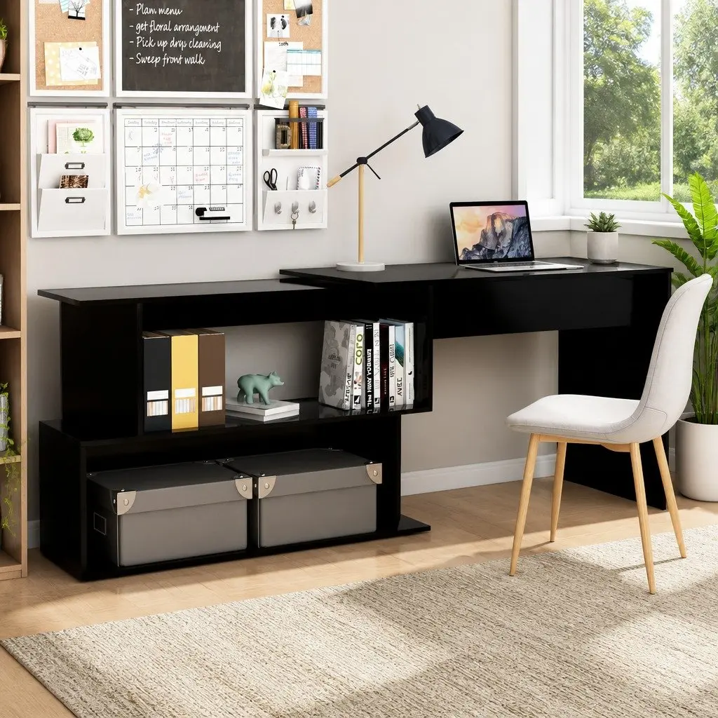 Black Corner Desk with Ample Storage Options