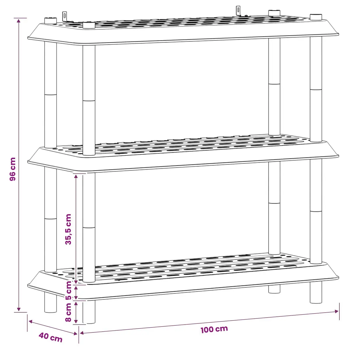 3-Tier Shelving Unit Storage Organiser Indoor Outdoor Anthracite 100x40x96cm