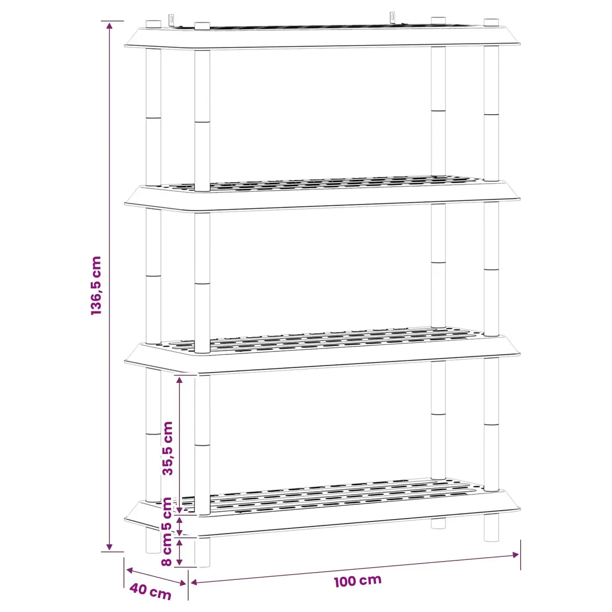 4-Tier Shelving Unit 100 x 40 x 136.5 cm Storage Rack Indoor Outdoor Display