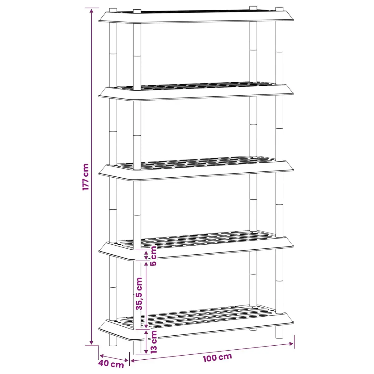 5-Tier Shelving Unit Storage Rack 100 x 40 x 177 cm Anthracite
