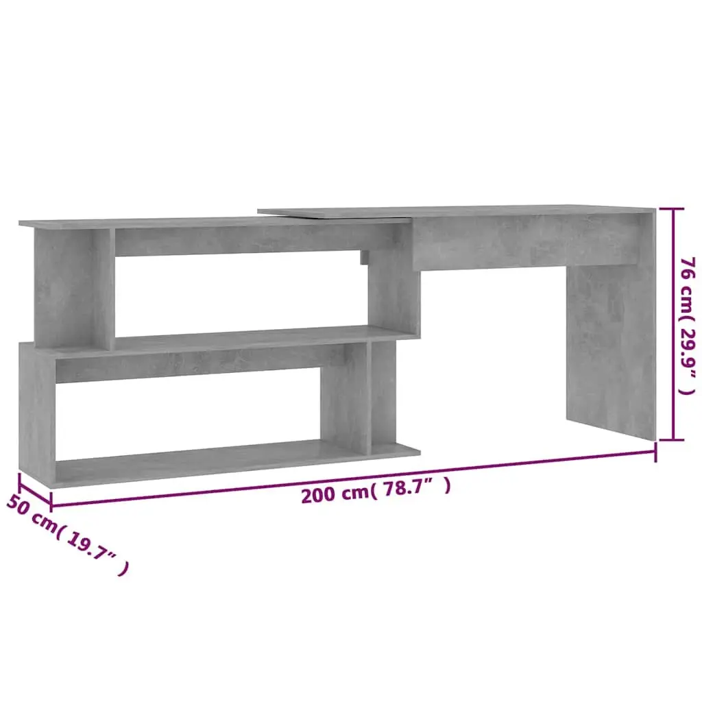 Corner Desk Rotatable Office Workstation 200L x 50W x 76H cm Grey Engineered Wood