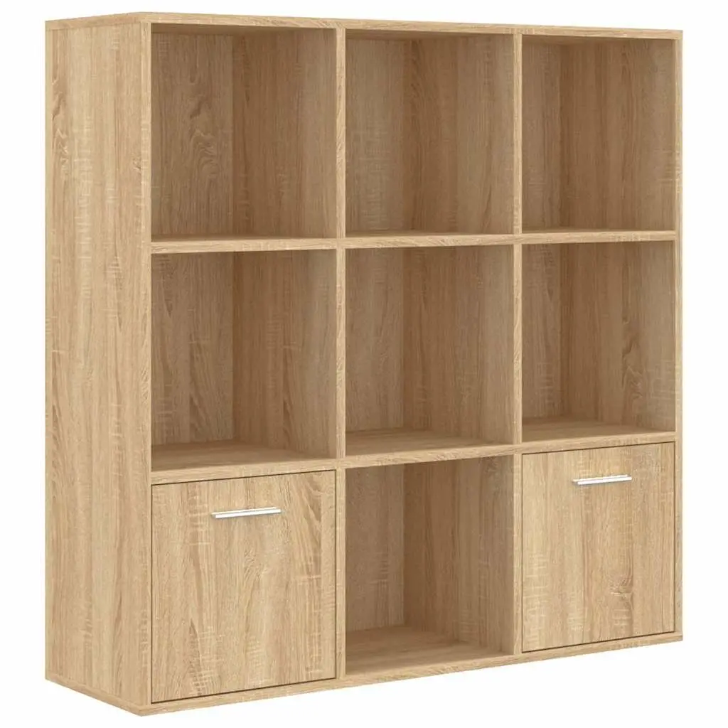 Book Cabinet Storage Shelving Unit 7 Cubes 2 Doors Brown Engineered Wood