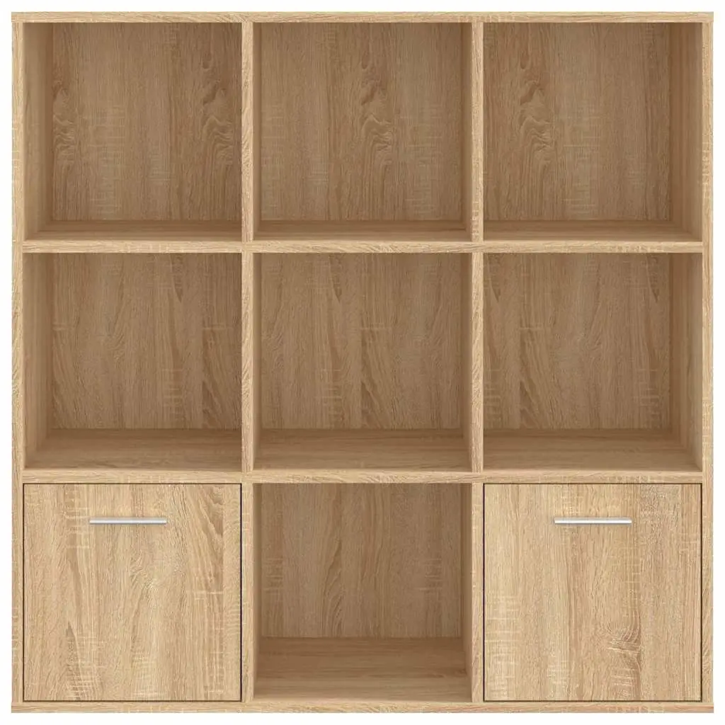 Book Cabinet Storage Shelving Unit 7 Cubes 2 Doors Brown Engineered Wood