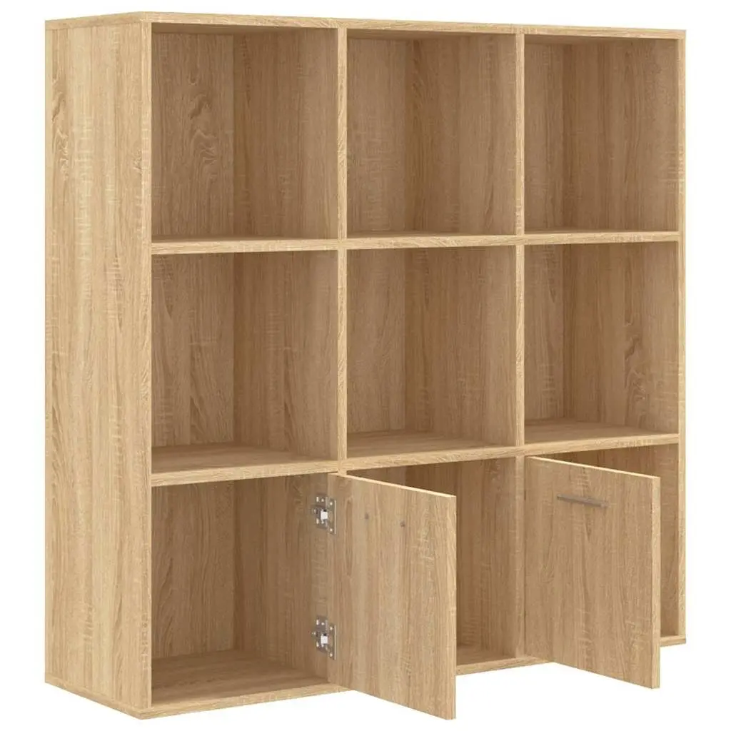 Book Cabinet Storage Shelving Unit 7 Cubes 2 Doors Brown Engineered Wood