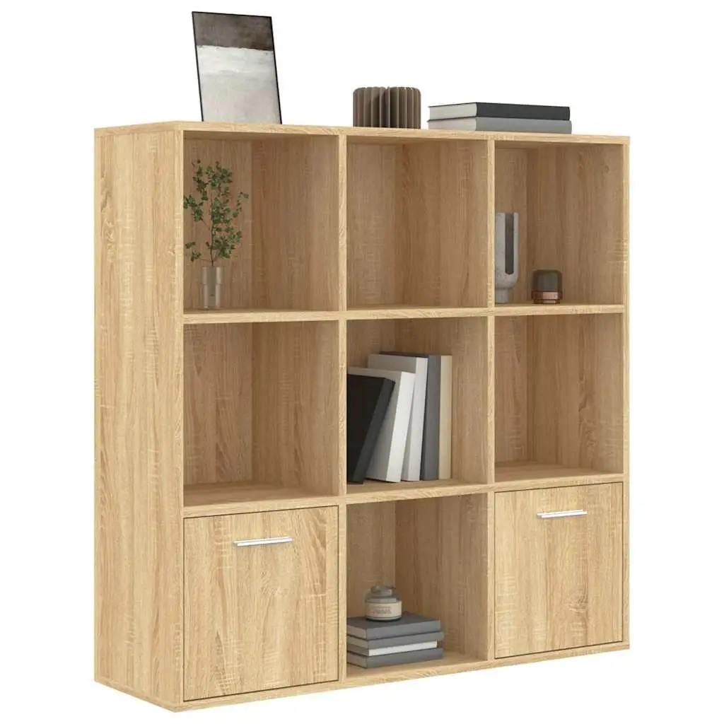 Book Cabinet Storage Shelving Unit 7 Cubes 2 Doors Brown Engineered Wood