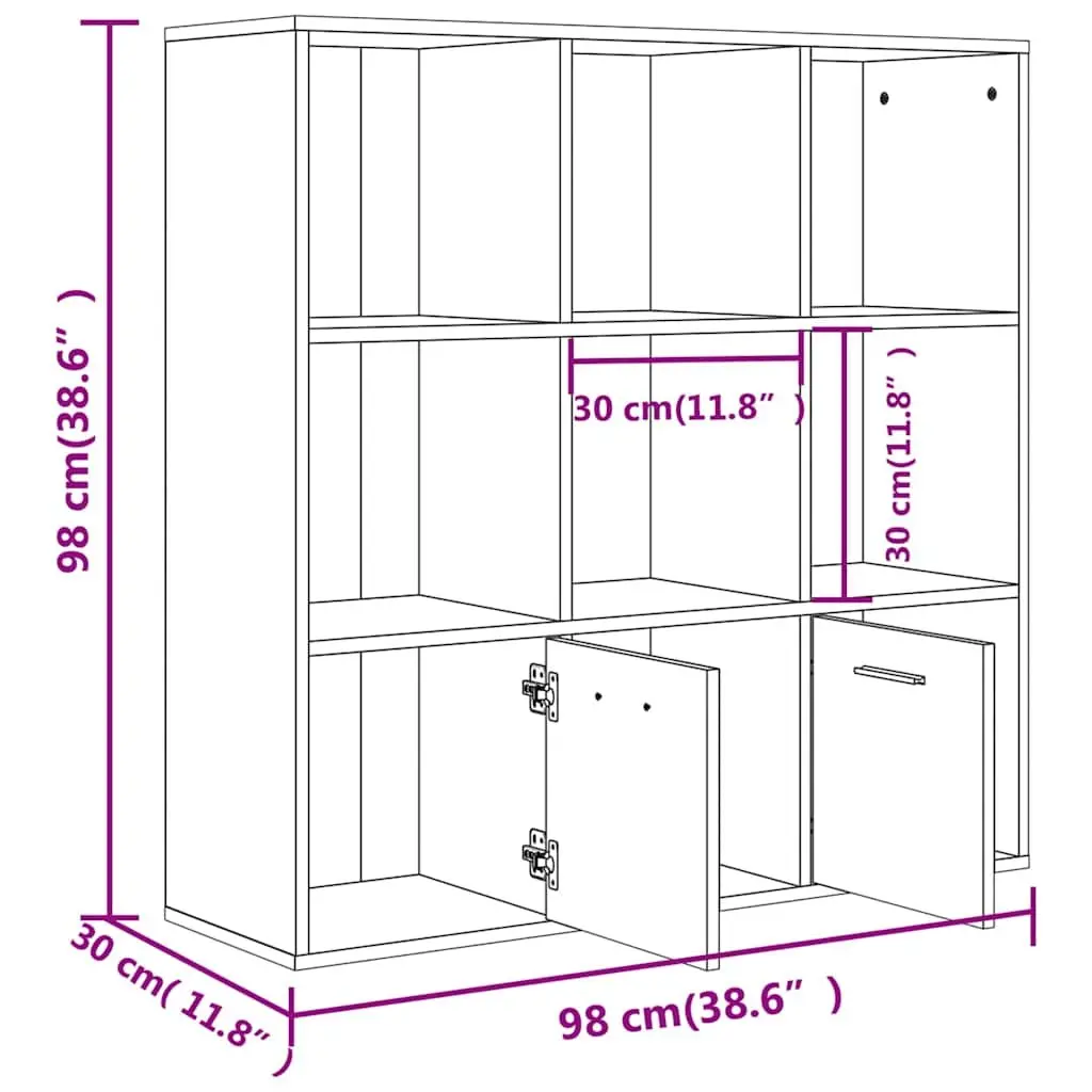 Book Cabinet Storage Shelving Unit 7 Cubes 2 Doors Brown Engineered Wood