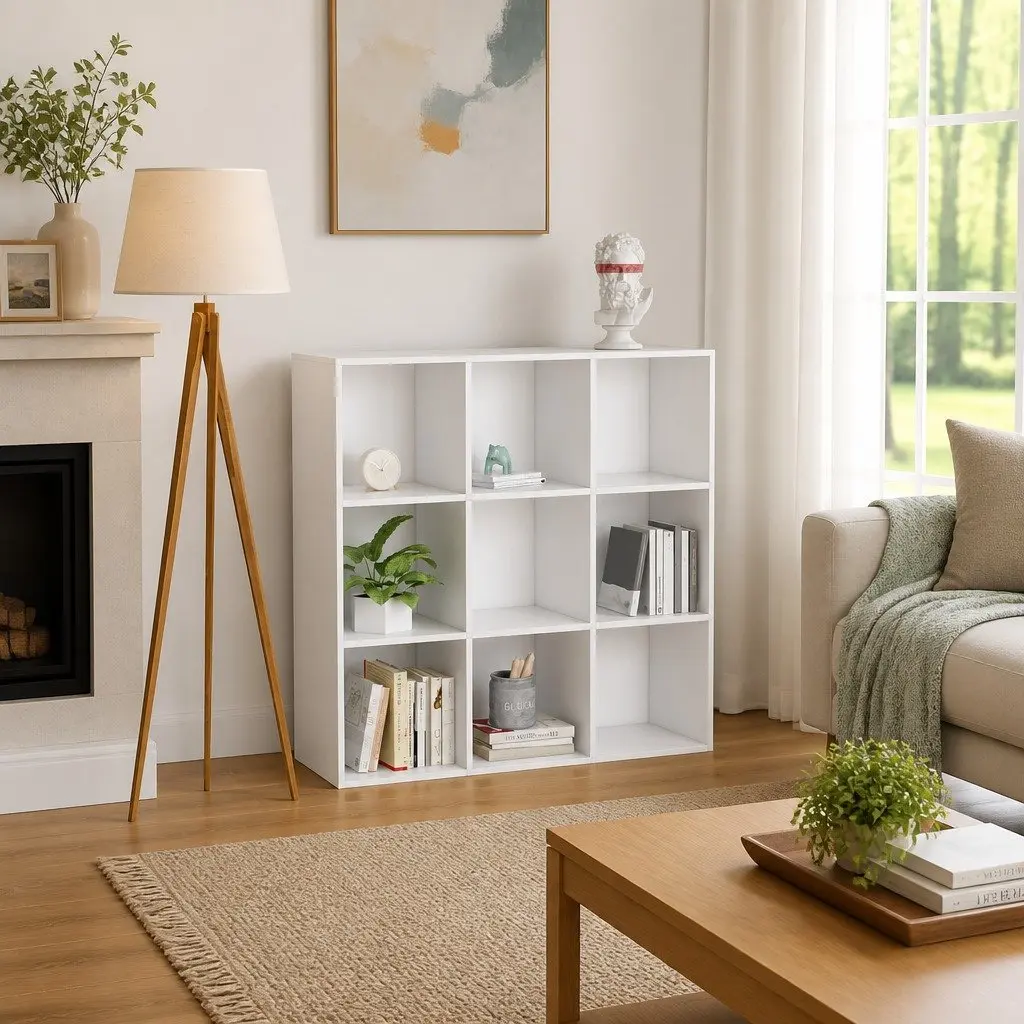 White 9-Compartment Book Cabinet for Smart Storage