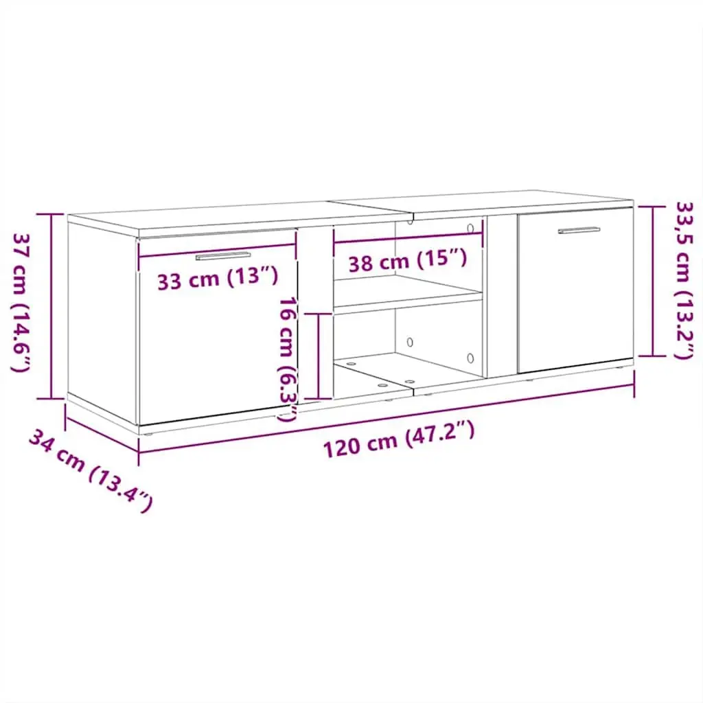 TV Cabinet Storage Unit White 120x34x37 cm with 2 Doors and 2 Open Compartments