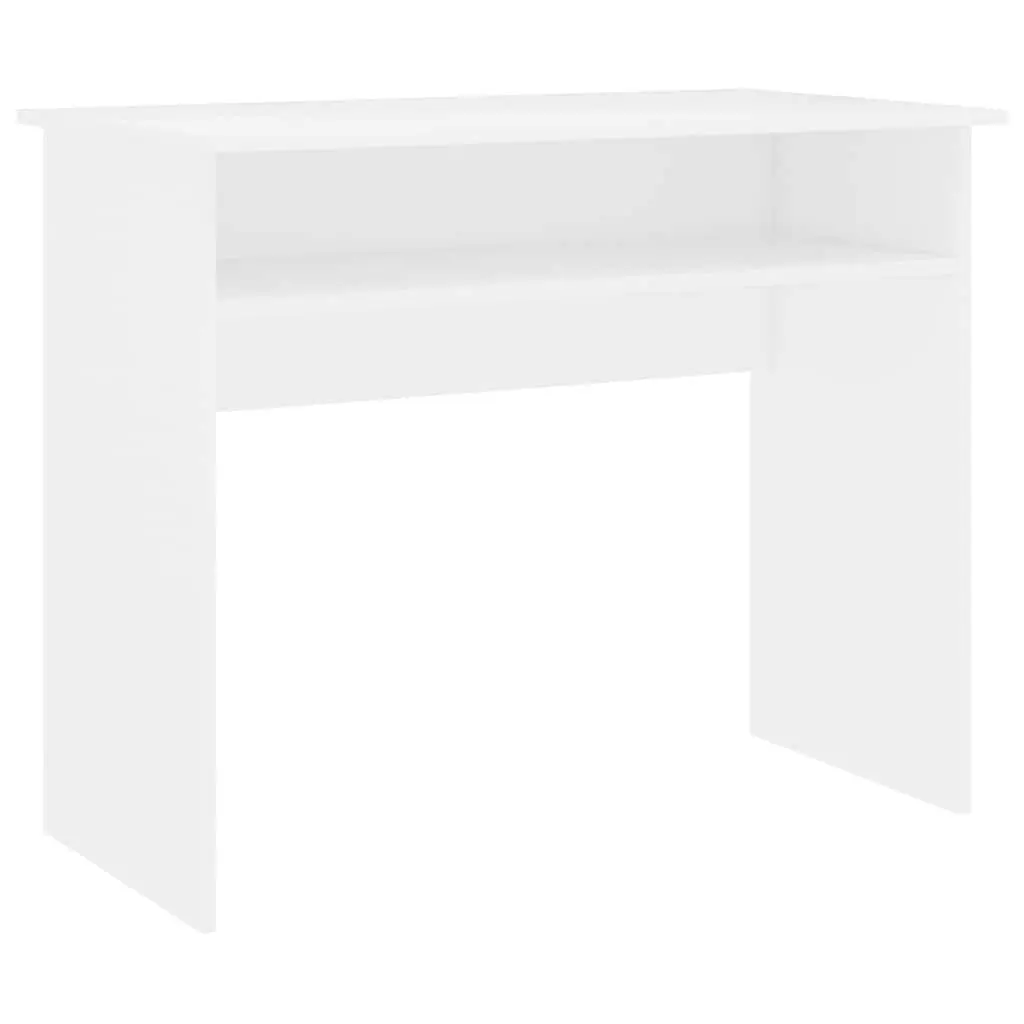 White Desk Compact Computer Workstation 90cm with Storage Shelf