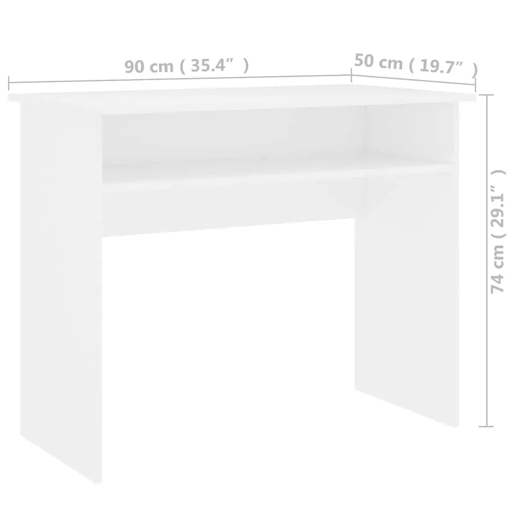 White Desk Compact Computer Workstation 90cm with Storage Shelf
