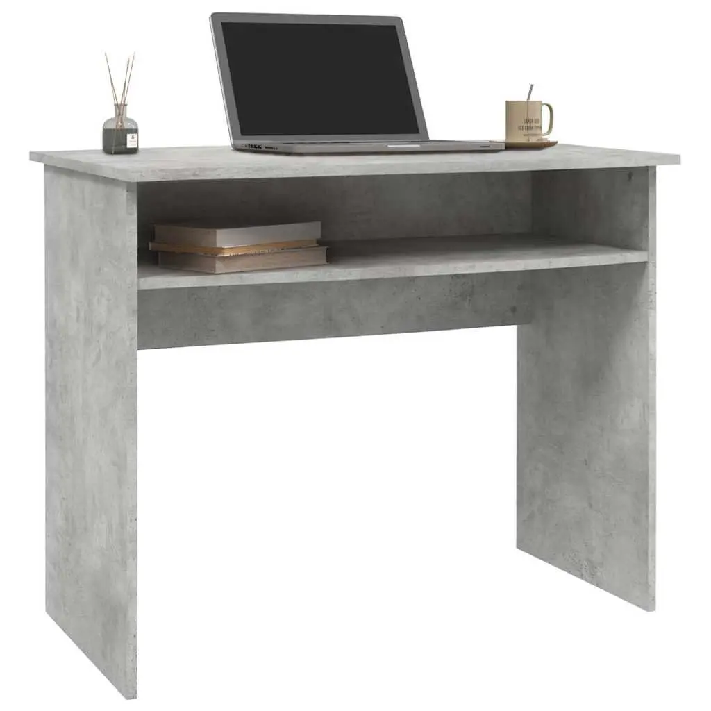 Computer Desk 90cm Grey Engineered Wood Storage Shelf Office Study Workstation