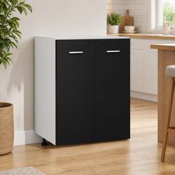 Bottom Cabinet Kitchen Storage Black Two Doors Shelves Engineered Wood