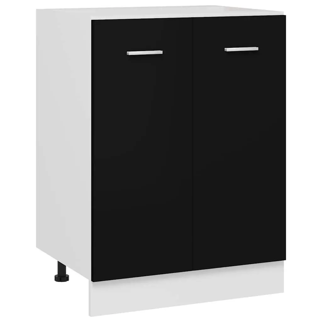 Bottom Cabinet Kitchen Storage Cupboard Black 60x46x81.5 cm 2 Doors 2 Shelves