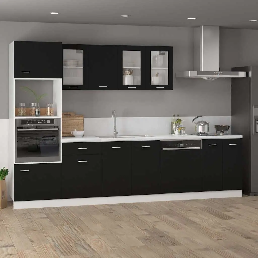 Bottom Cabinet Kitchen Storage Cupboard Black 60x46x81.5 cm 2 Doors 2 Shelves
