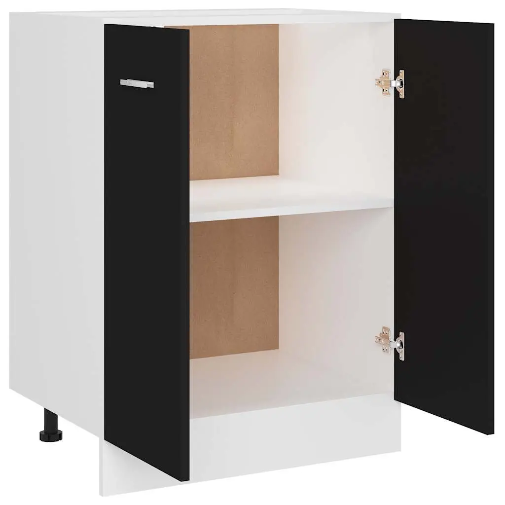 Bottom Cabinet Kitchen Storage Cupboard Black 60x46x81.5 cm 2 Doors 2 Shelves